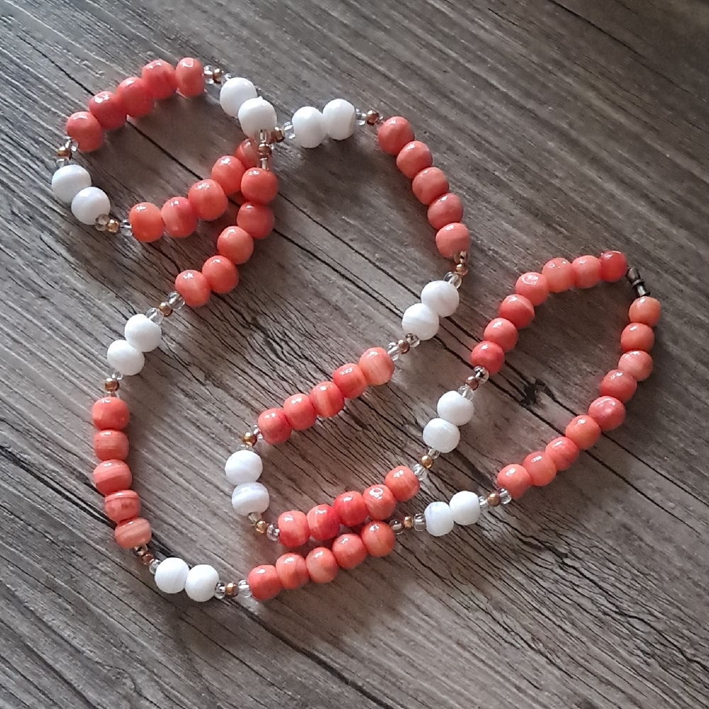Mangano Calcite And Coral Calcite Beaded Necklace